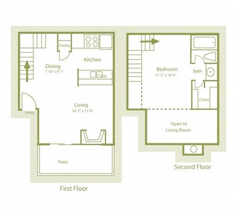 2D photo of A4 floor plan with 1 bedroom loft and one bathroom, 2 story apartment of 700sqft at Westdale Parke Apartments in Austin, TX